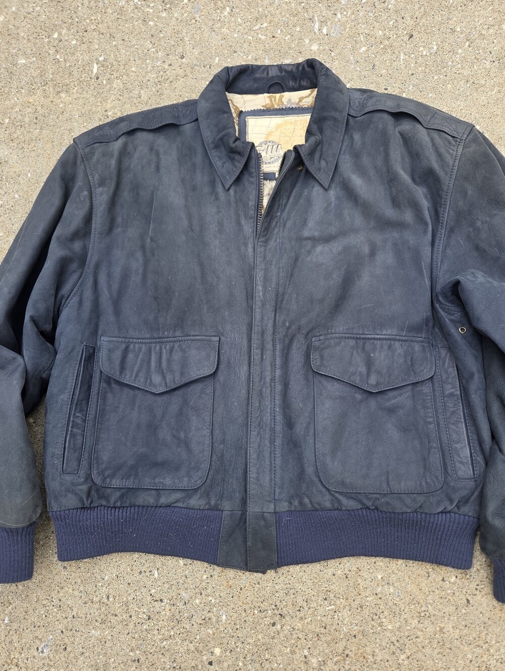 Vintage 90s G-III Global Identity Suede Bomber Jacket (Map Lining) - Size L